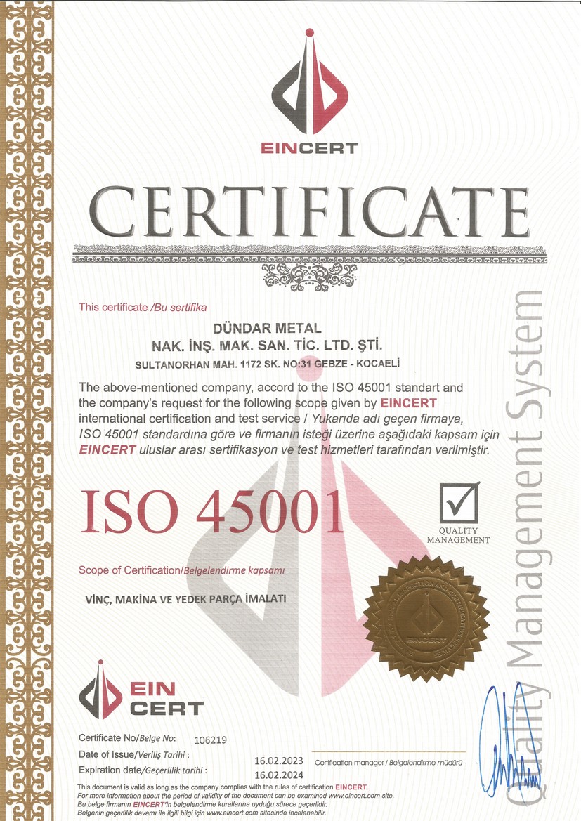 ISO45001 Kalite Belgesi