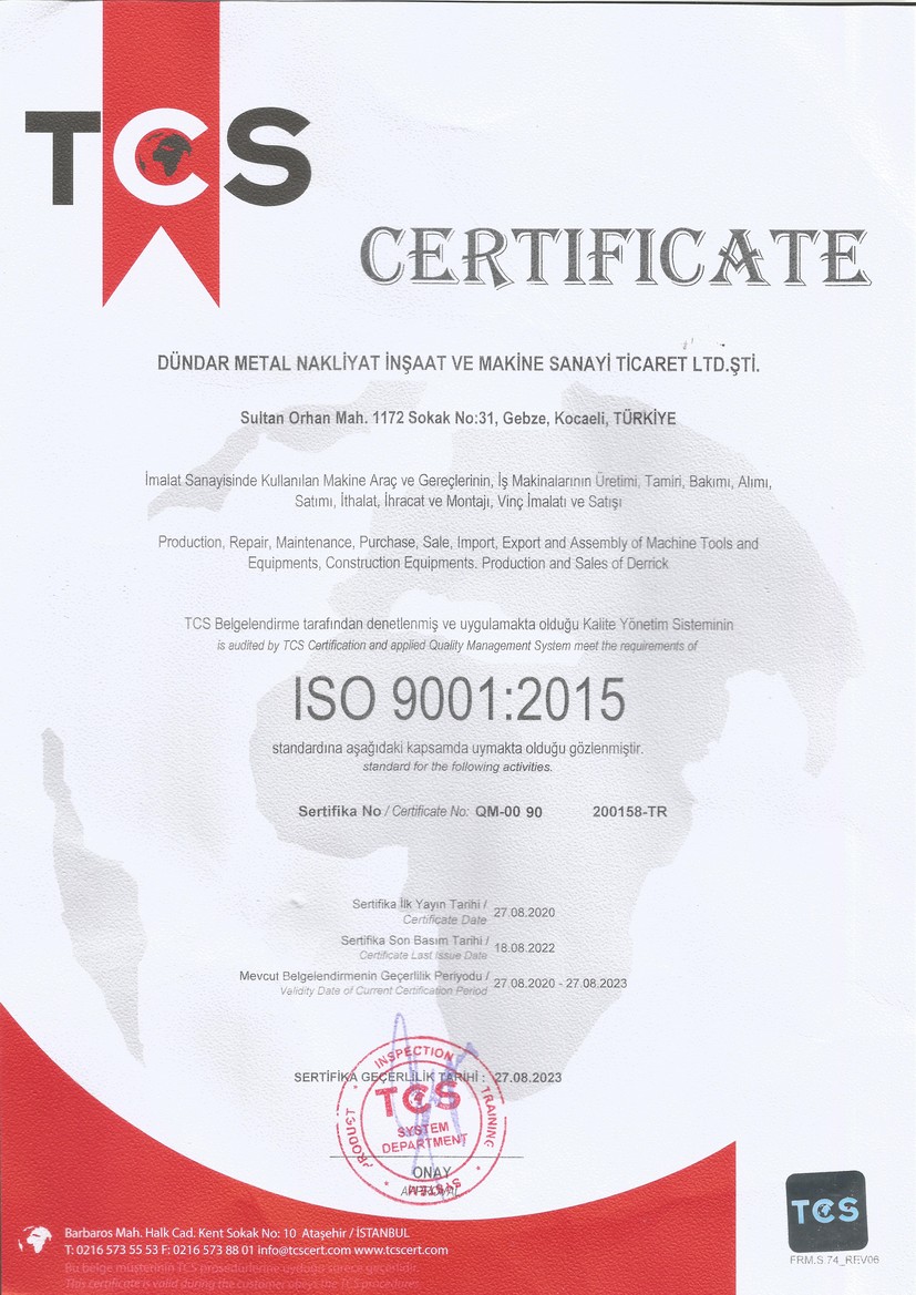 ISO9001 Kalite Belgesi